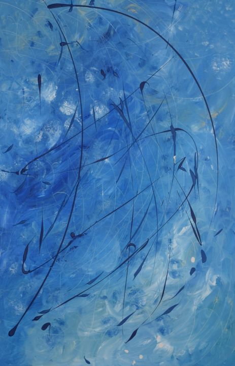 Painting titled "bleu océan" by Ophélie Croquet, Original Artwork, Gouache