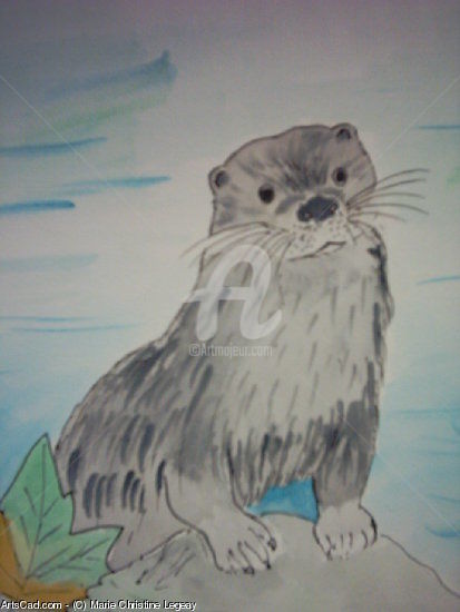 Painting titled "LA LOUTRE - OTTER -…" by Lodya, Original Artwork, Oil