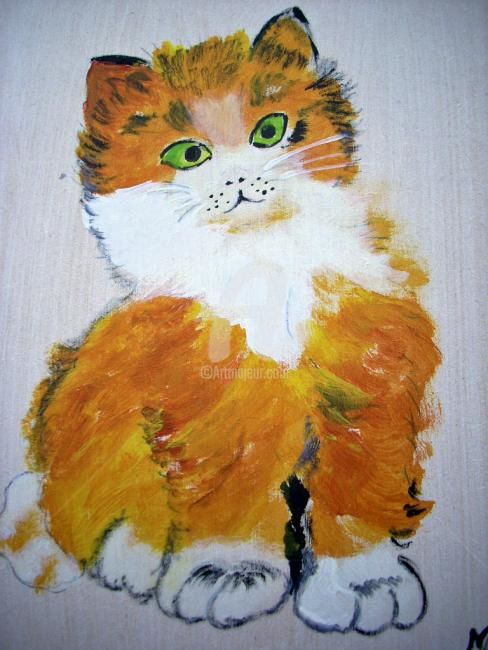 Malerei mit dem Titel "chat roux" von Lodya, Original-Kunstwerk, Öl