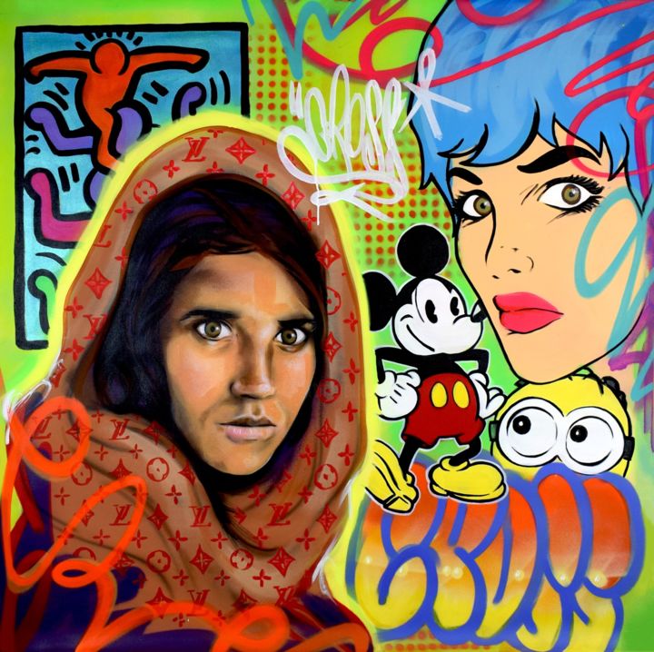 Painting titled "Ojos Verdes" by Cross Magri, Original Art, Acrylic Mounted on Wood Panel