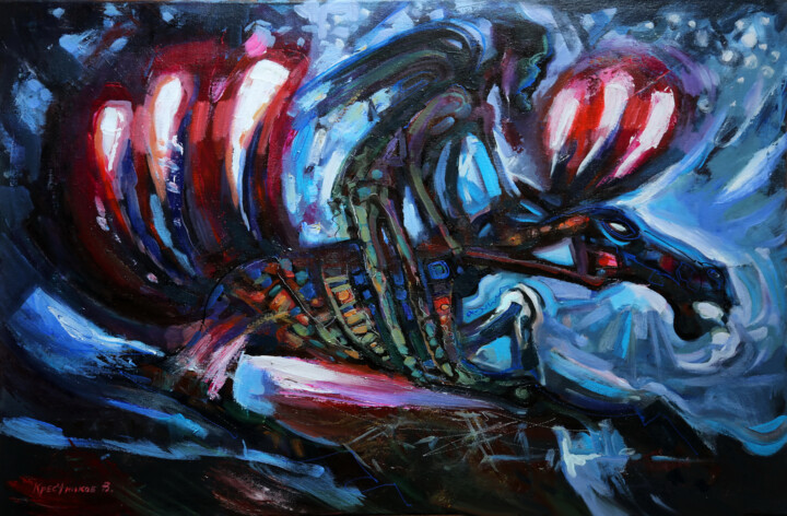 Картина под названием "Ночной всадник" - Valeriy Krestnikov, Подлинное произведение искусства, Акрил