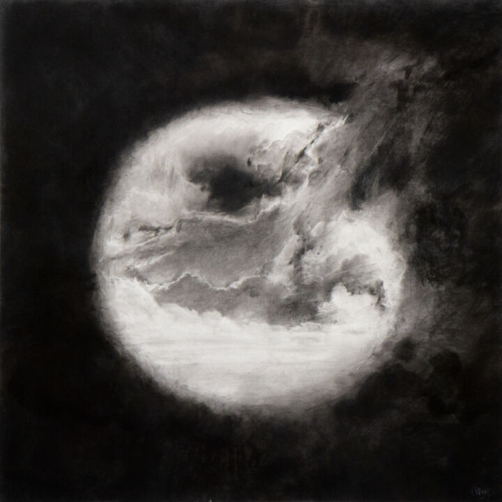 Tekening getiteld "Objetif horizon" door Jean-Louis Crudenaire, Origineel Kunstwerk, Houtskool Gemonteerd op Houten paneel