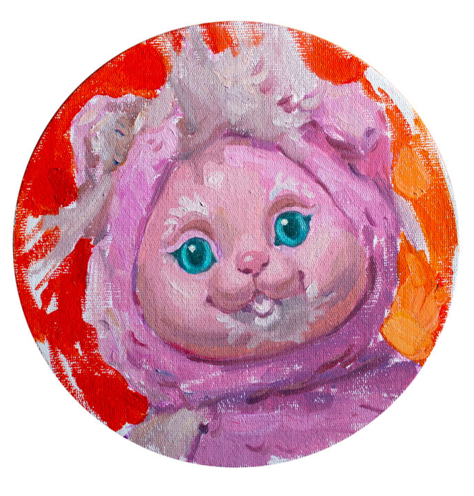 Painting titled "SURPRISE KITTY EPAT…" by Cryptid, Original Artwork, Oil Mounted on Wood Panel