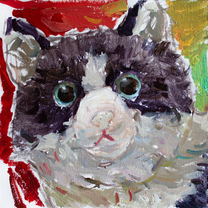 Malerei mit dem Titel "DISAPPOINTED CAT." von Cryptid, Original-Kunstwerk, Öl