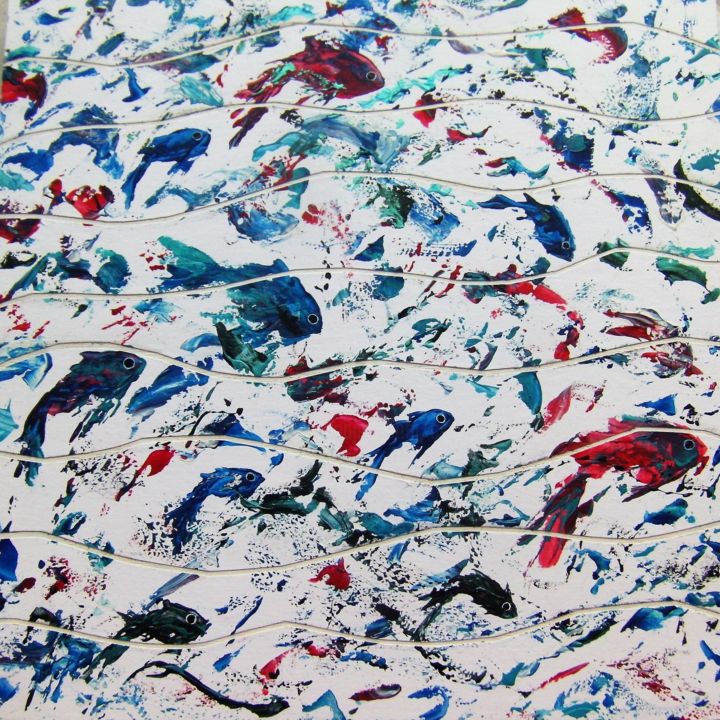 Malerei mit dem Titel "Fish n waves" von Christine Savi, Original-Kunstwerk, Acryl
