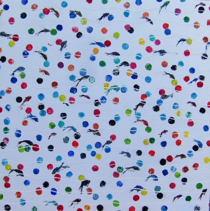 Peinture intitulée "Fish n bubble" par Christine Savi, Œuvre d'art originale, Acrylique