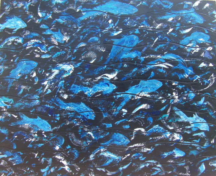 Peinture intitulée "Poissons bleus" par Christine Savi, Œuvre d'art originale