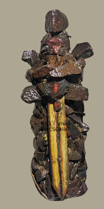 Skulptur mit dem Titel "Guardiões I - O Cav…" von Cscelio 7, Original-Kunstwerk, Stein