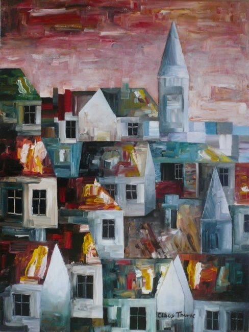 Painting titled "Red Sky" by Thuroe, Original Art,