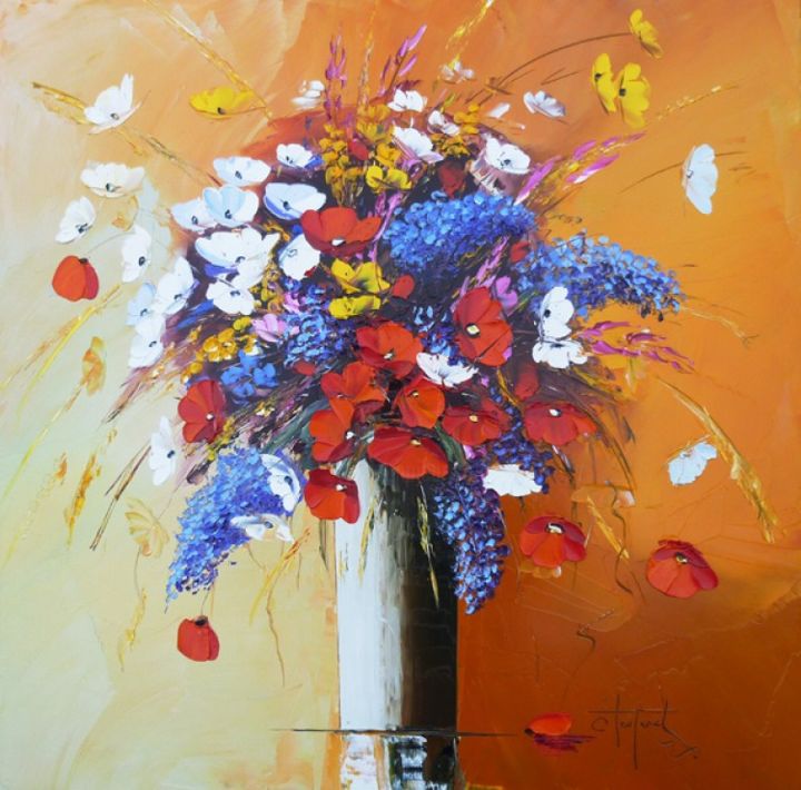 Pittura intitolato "Bouquet de printemps" da Christian Testard, Opera d'arte originale