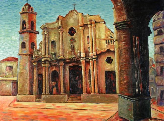 Painting titled "Havana Cathedral 2" by Damien Cruz, Original Artwork, Other