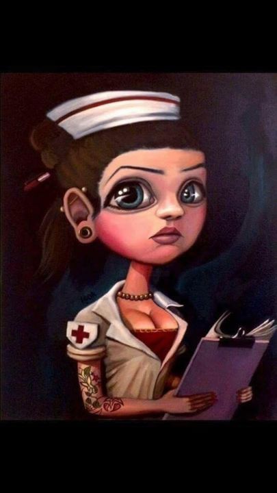 Painting titled "nurse" by Igor El Ruso (Lowbrow Artist), Original Artwork, Oil
