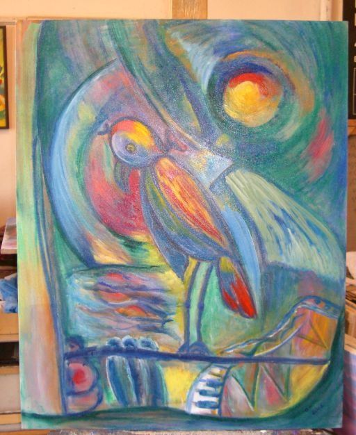 Peinture intitulée "Заводная птица" par On, Œuvre d'art originale