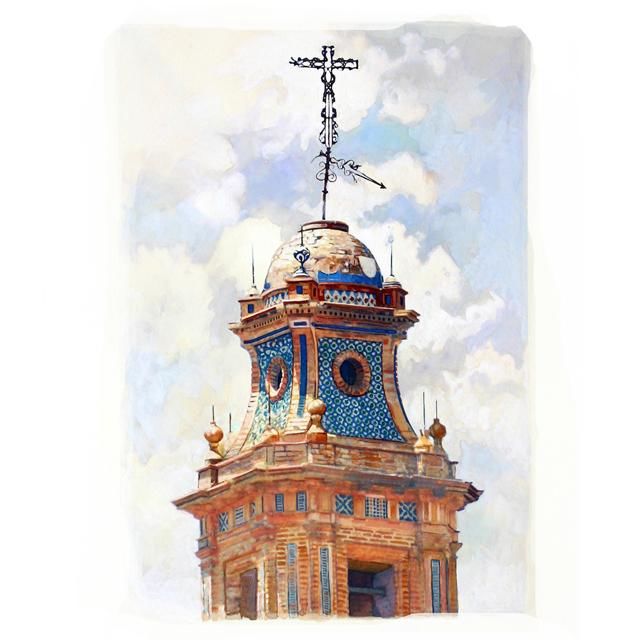 Painting titled "Torre de Santiago.…" by Antonio Cubero Jiménez, Original Artwork