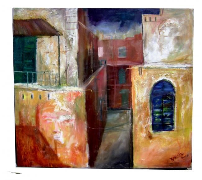 Schilderij getiteld "old city-3" door Mujahidul Hassan Rana, Origineel Kunstwerk, Olie