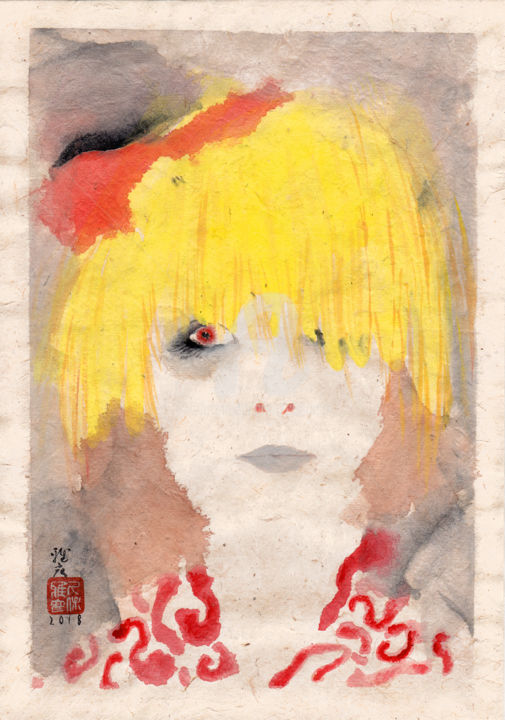 Digitale Kunst mit dem Titel "J-ガール" von Cuboism Art Design Kuboizumuatodezain, Original-Kunstwerk, Aquarell