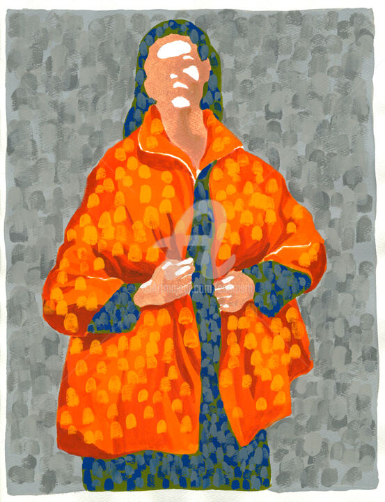 Pintura titulada "Orange Jacket" por Cuboism Art Design Kuboizumuatodezain, Obra de arte original, Acrílico