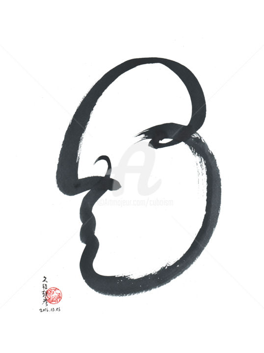 「顔」というタイトルのデジタルアーツ Cuboism Art Design　クボイズムアートデザインによって, オリジナルのアートワーク, インク