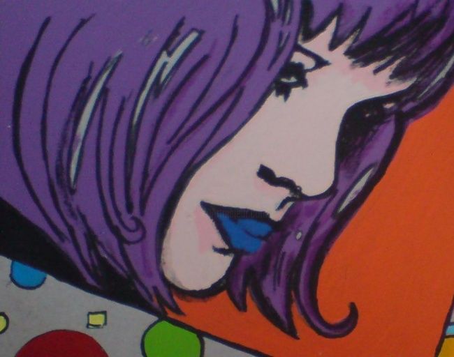 Painting titled "2009-02 - COMIC GIR…" by Marie C. Cudraz, Original Art, Oil
