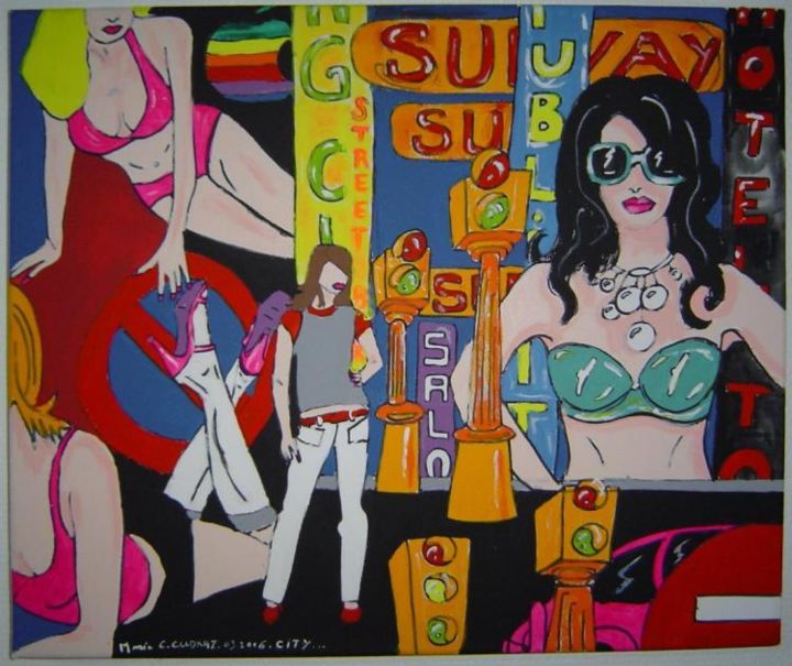 Painting titled "03-2006 - CITY..." by Marie C. Cudraz, Original Artwork, Oil