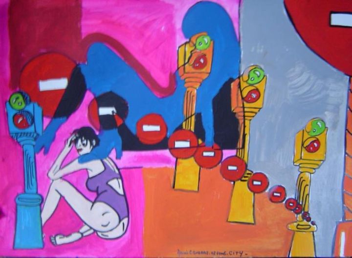 Painting titled "03-2006 - CITY 1 -…" by Marie C. Cudraz, Original Artwork