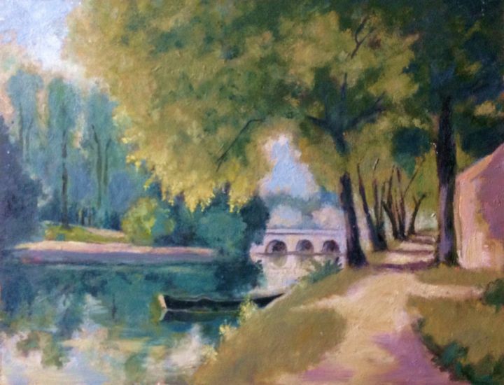 Painting titled "bord-de-riviere.jpg" by Fernand Silva, Original Artwork, Oil