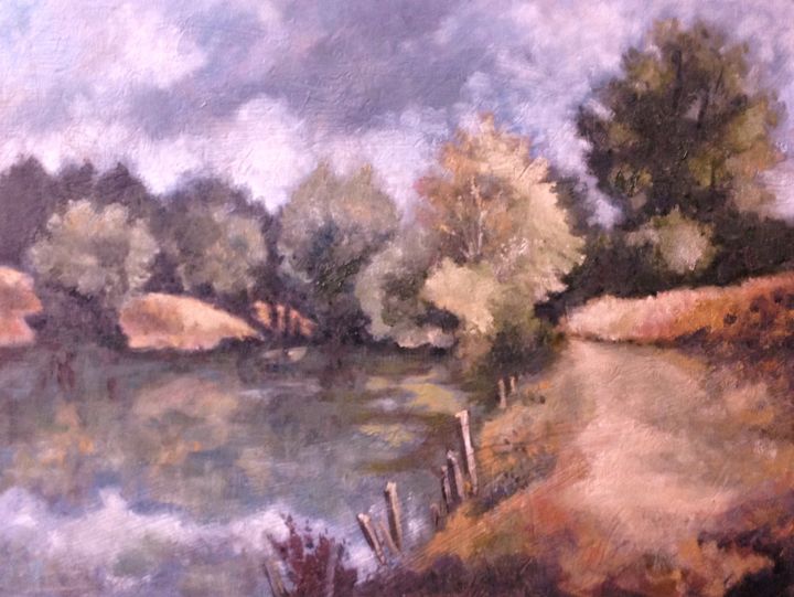 Painting titled "chemin-de-campagne.…" by Fernand Silva, Original Artwork, Oil