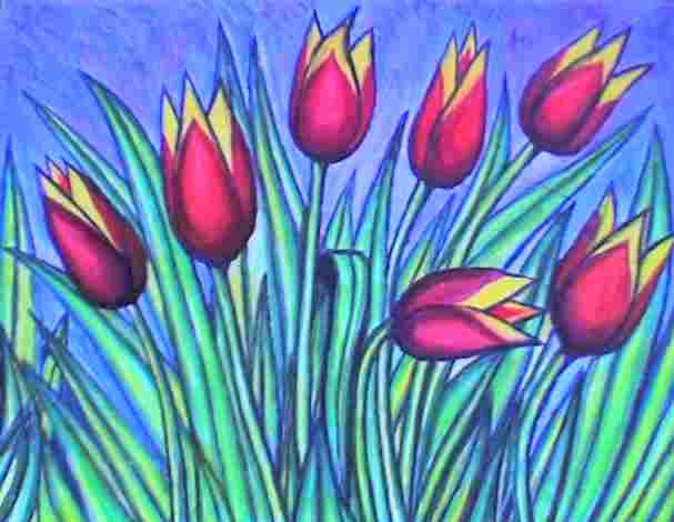 Painting titled "Les tulipes III" by L'Homme Aux Pieds De Caoutchouc, Der Man, Original Artwork