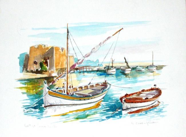 Painting titled "Acquarelle Fort St…" by Cure, Original Artwork