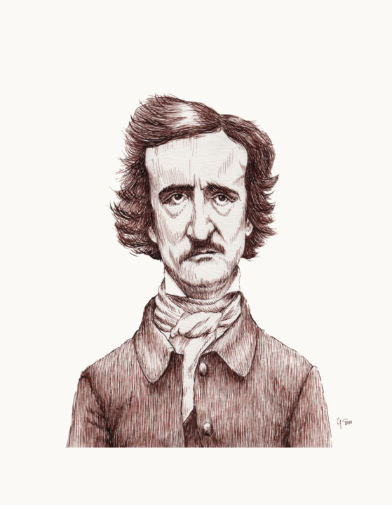 Dessin intitulée "Edgar.A.Poe" par Geneviève Tremblay, Œuvre d'art originale, Encre