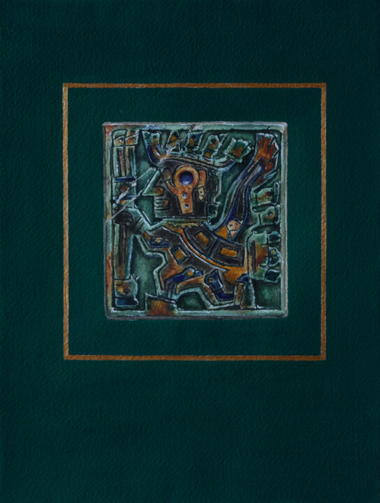 Painting titled "Aztec warrior" by Curlydafna, Original Artwork, Watercolor