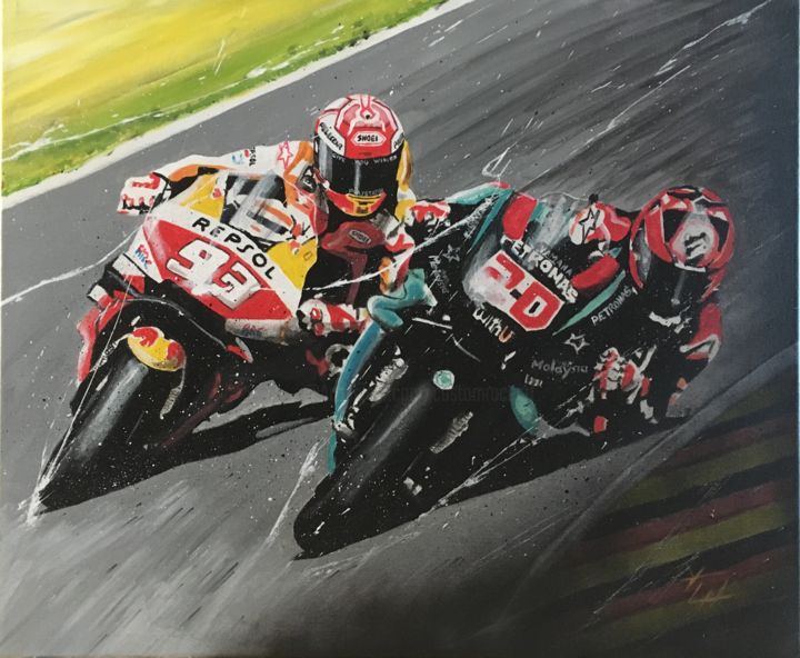 Malerei mit dem Titel "Marquez vs Quartara…" von Yvan Courtet, Original-Kunstwerk, Acryl