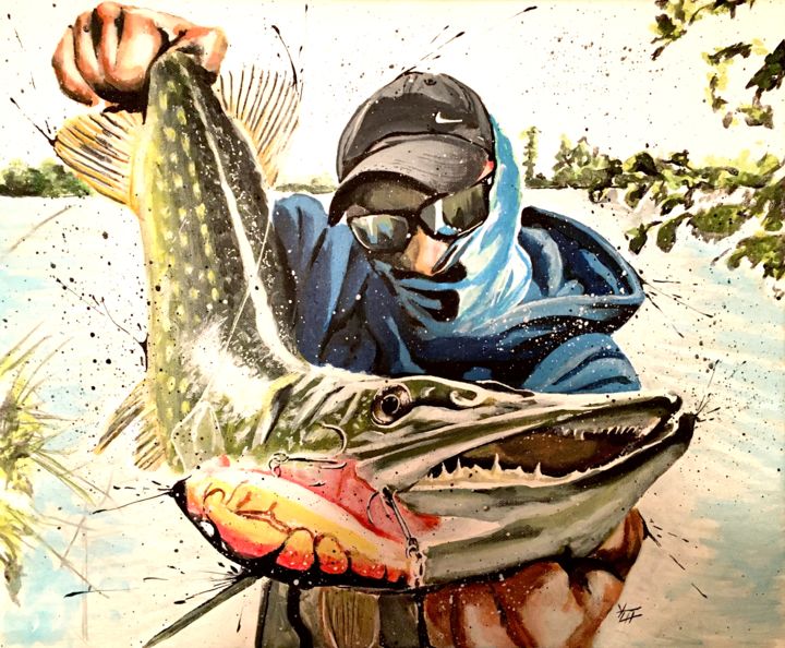 Painting titled "Big Pike" by Yvan Courtet, Original Artwork, Acrylic