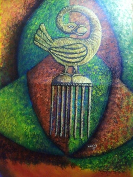 Painting titled "Sankofa Comb" by Fojig, Original Artwork, Oil