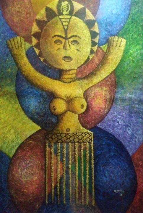 Pittura intitolato "Akua' ba Comb" da Fojig, Opera d'arte originale, Olio
