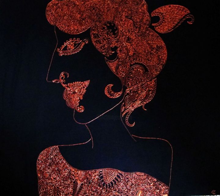 Dessin intitulée "Geisha" par Chantal Vieira, Œuvre d'art originale, Peinture vitrail