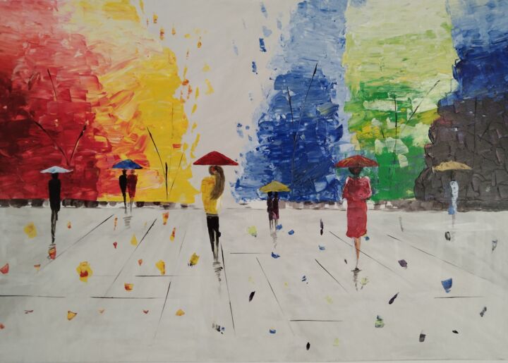 Painting titled "Les parapluies" by Vanessa Vergé, Original Artwork, Acrylic