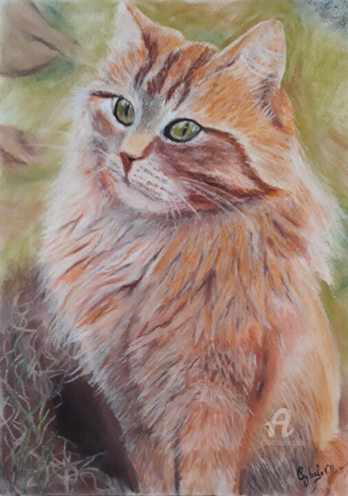 Pintura intitulada "Gato Laranja" por Cybele Chaves, Obras de arte originais, Pastel