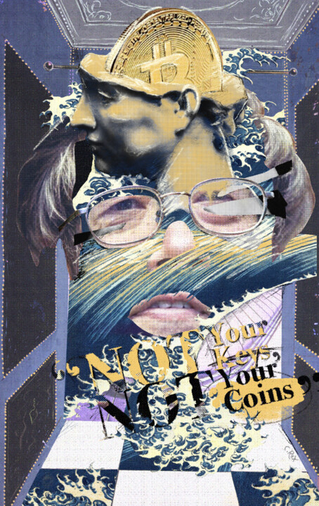 Grafika cyfrowa / sztuka generowana cyfrowo zatytułowany „Face of Satoshi #25” autorstwa Cyber Rex, Oryginalna praca, Kolaż…