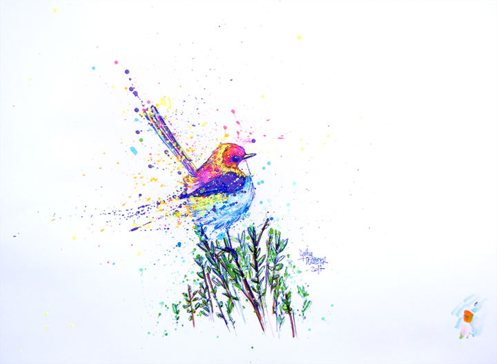 图画 标题为“Oiseau sur brindill…” 由Cynthia Dormeyer, 原创艺术品