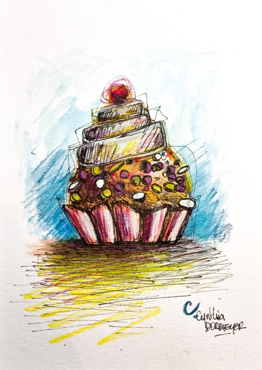 Drawing titled "Cup Cake" by Cynthia Dormeyer, Original Artwork, Watercolor