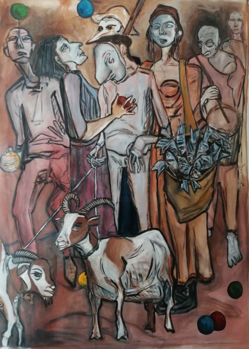 Peinture intitulée "Nous rendre chèvre,…" par Cynthia Pedrosa, Œuvre d'art originale, Huile Monté sur Châssis