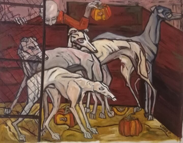 Pintura titulada "Enfermé dehors" por Cynthia Pedrosa, Obra de arte original, Oleo Montado en Bastidor standard