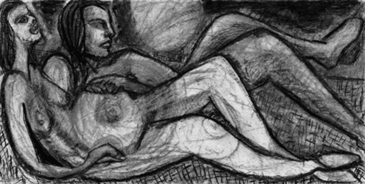Drawing titled "Dé-couple" by Cynthia Pedrosa, Original Artwork, Charcoal
