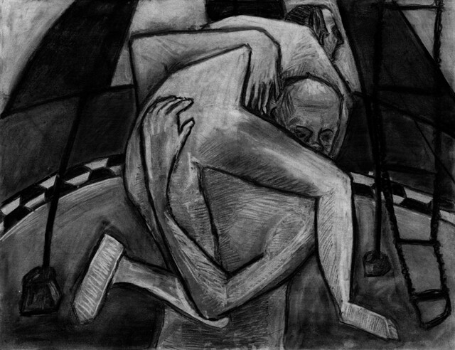 Drawing titled "Ponce et pilate" by Cynthia Pedrosa, Original Artwork, Charcoal Mounted on Wood Stretcher frame