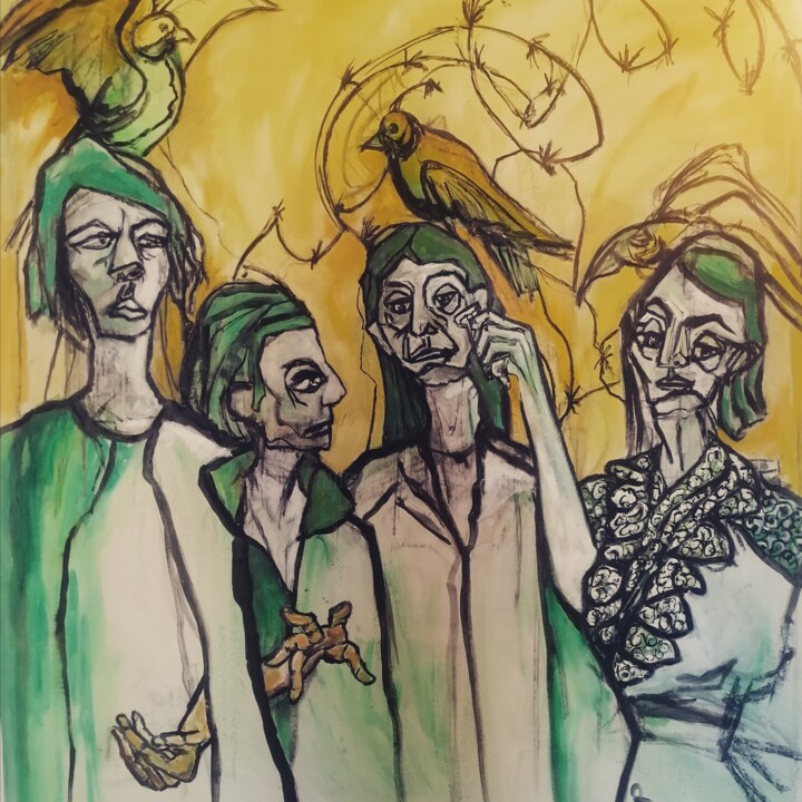 Pittura intitolato "Sur le rasoir" da Cynthia Pedrosa, Opera d'arte originale, Olio