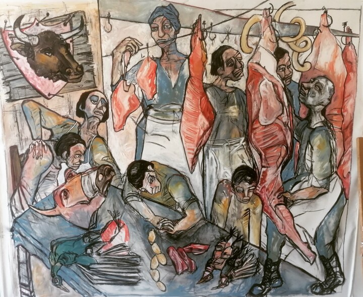 Schilderij getiteld "Traiteur de boeufs" door Cynthia Pedrosa, Origineel Kunstwerk, Olie