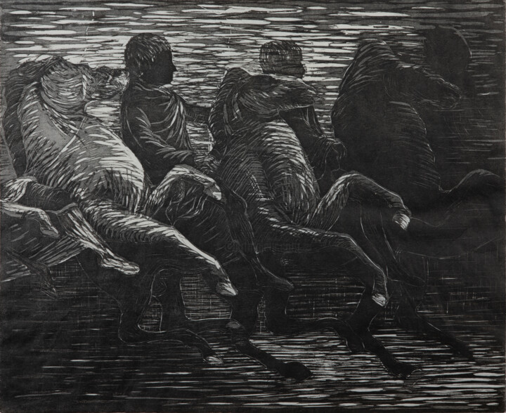 Printmaking titled "The Horsemen" by Cynthia Tudor, Original Artwork, Xylography