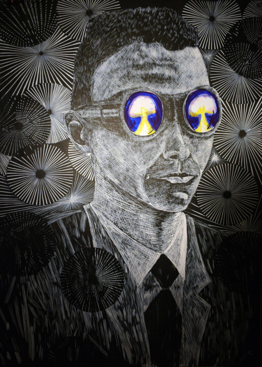 Gravures & estampes intitulée "Robert Oppenheimer" par Cyprian Hołownia, Œuvre d'art originale, Acrylique