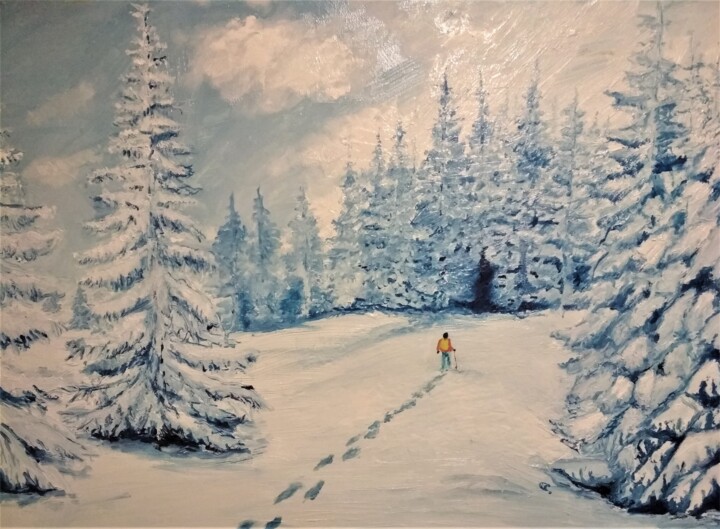 Painting titled "Winter" by Cyprian Hołownia, Original Artwork, Oil